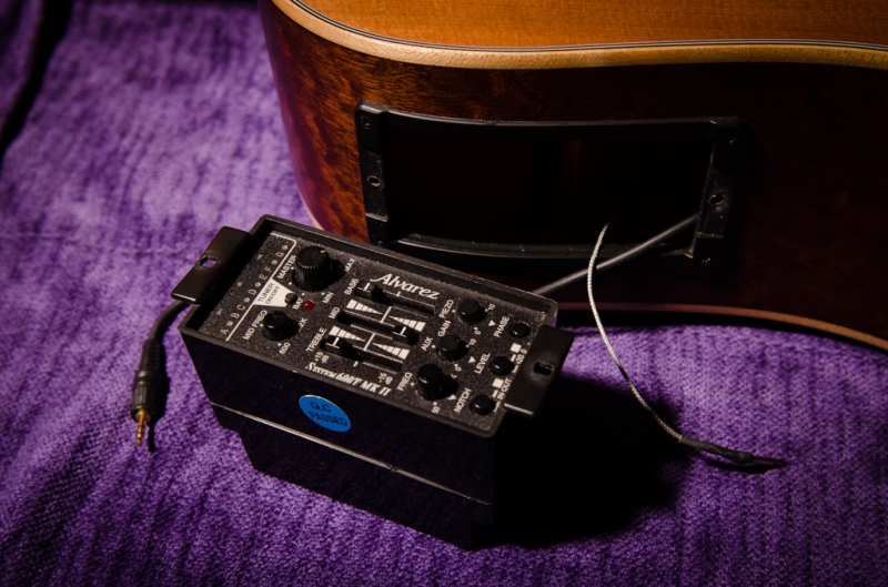 The pickup plugs into the side-mounted preamp.